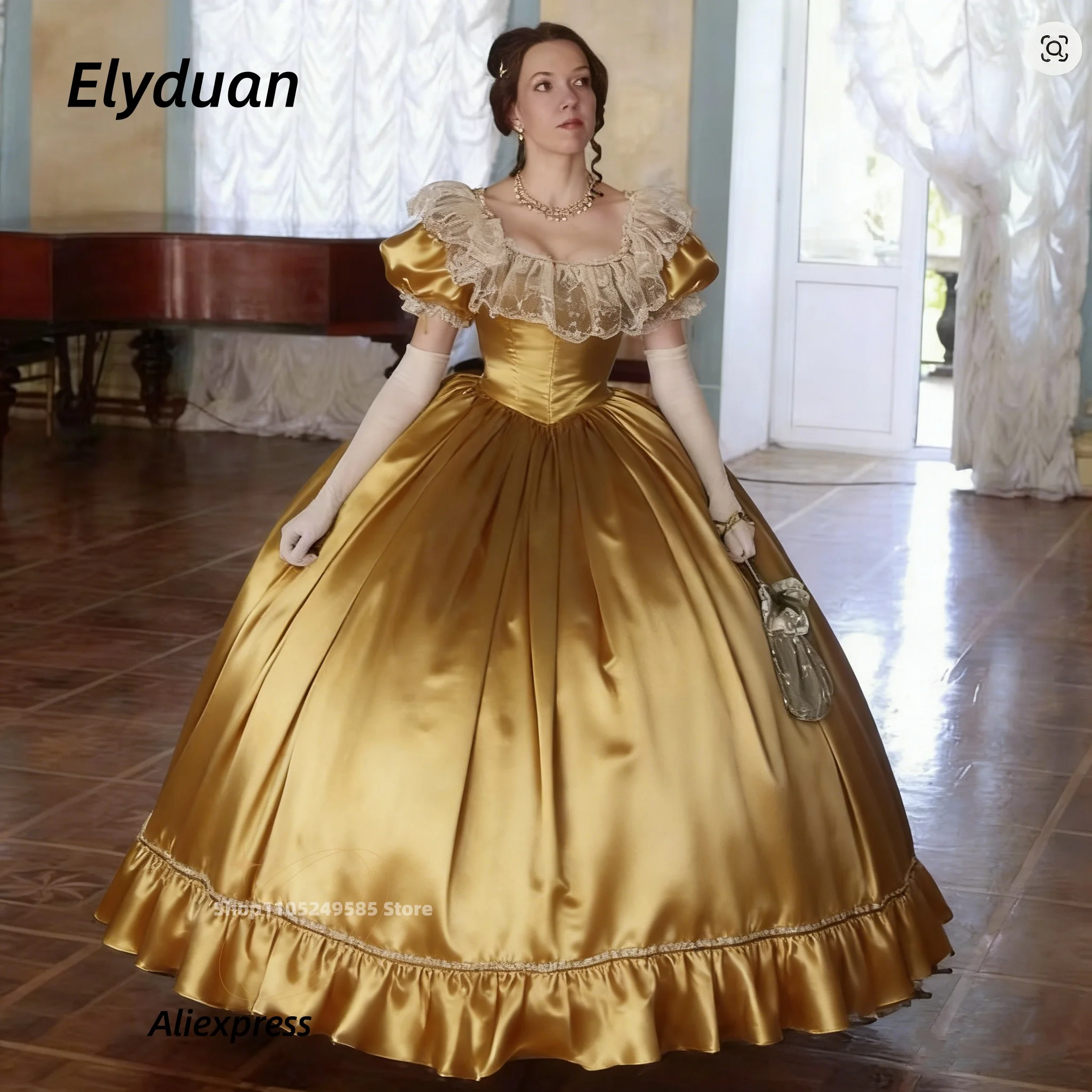 Vintage viktorianisches goldenes Ballkleid, Bürgerkrieg, Southern Belle, Prinzessinnenkostüm, elegante Rüschen, Ballkleid, Abendkleider, individuell gestaltet