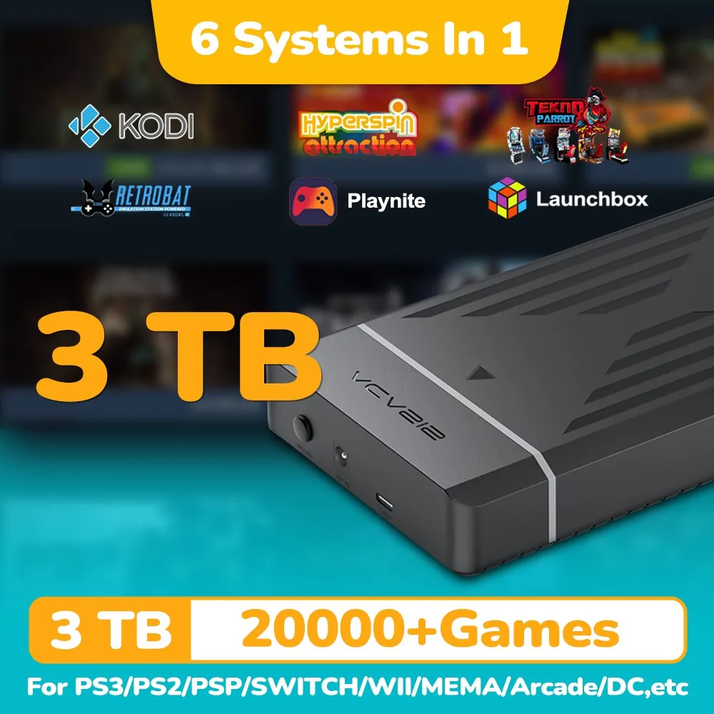 3TB Tragbare Gaming-Festplatte Hyperspin/LaunchBox/Retrobat/Playnite Retro-Spielekonsole mit 20000 Spielen für PS3/PS2/PS1/PSP/Switch/Wii