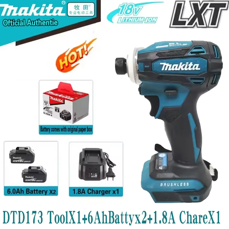 Makita DTD173 18 V Akku-Schlagschrauber 180 Nm Bürstenloser elektrischer Bohrschrauber Schraubendreher LED-Licht Multifunktions-Haushalt Image