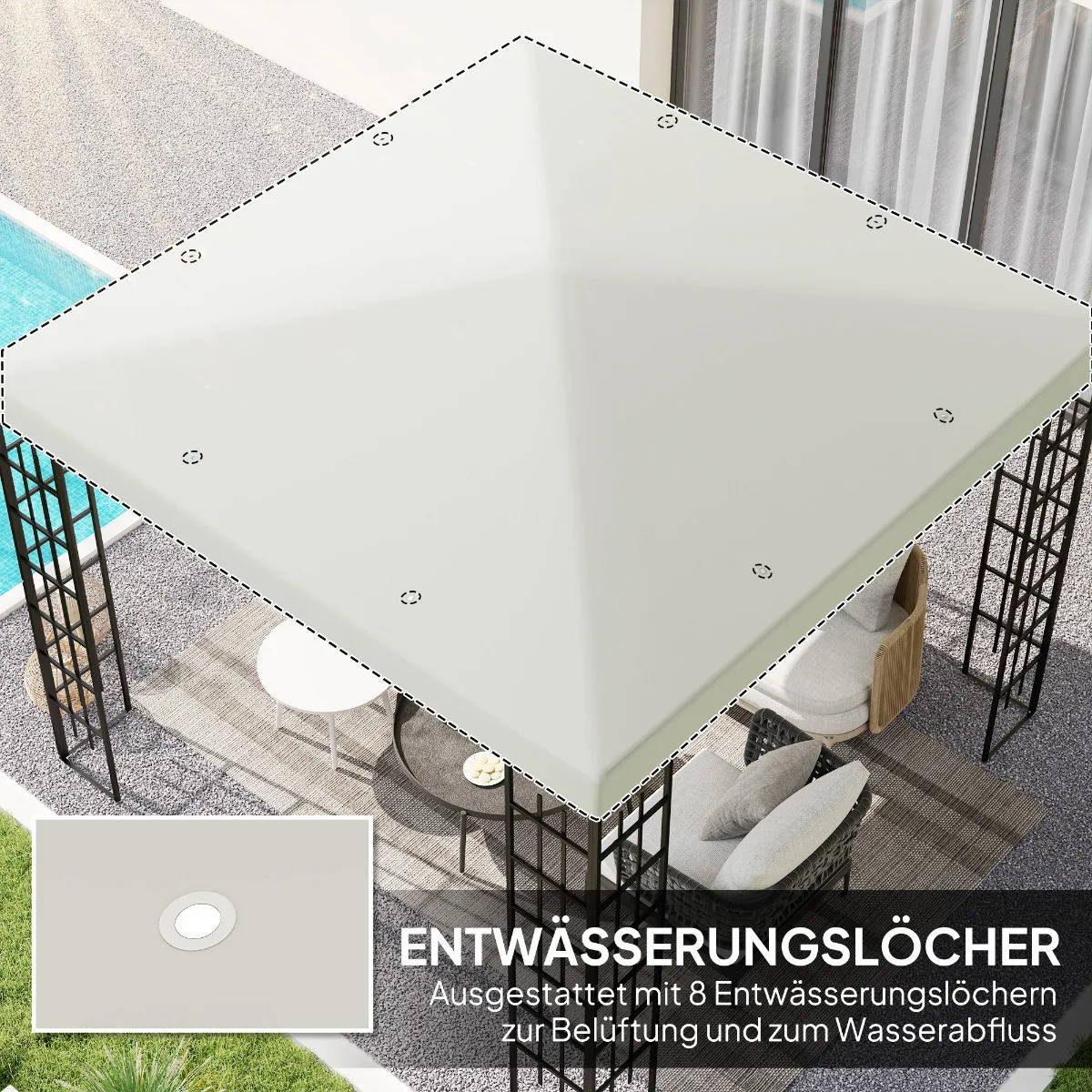 370 g/m² Oxford-Stoff Pavillon-Ersatzdach, wasserdicht, 3 x 3 m, hellgraue Gartenpavillon-Abdeckung Image