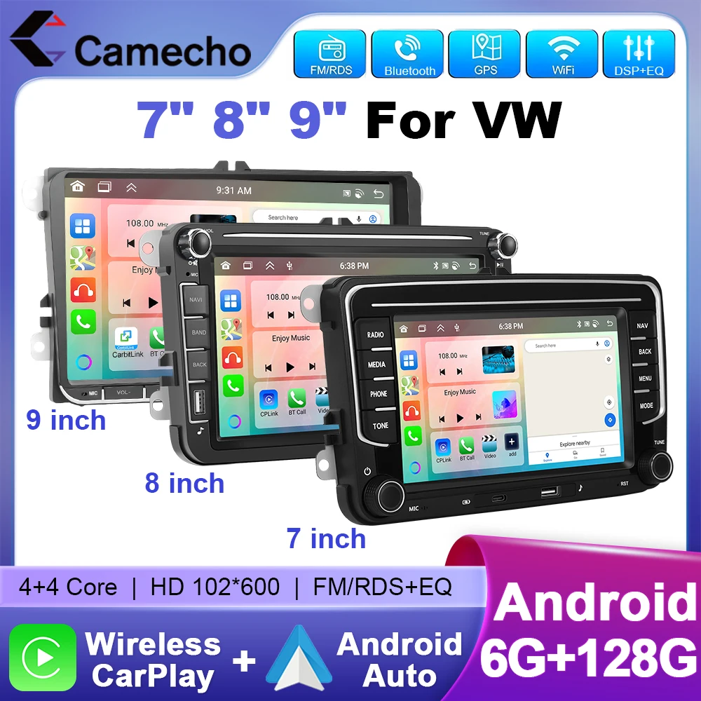 Camecho 7/9 Zoll 6+128G Android Autoradio GPS Carplay für VW Volkswagen Golf 5 6 Touran Passat B6 Polo Jetta Sharan Seat Skoda Image
