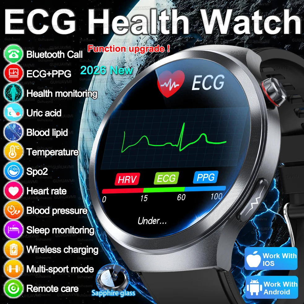 2026 Neue EKG- und PPG-Analyse, Gesundheit, Smartwatch, genaue Erkennung, Körperfett, Harnsäure, Blutdruck, Blutsauerstoffuhr, Anrufuhr Image