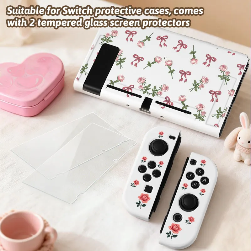 Weiche TPU-Hülle für Switch OLED, mit 2 Displayschutzfolien aus gehärtetem Glas, abnehmbare Schutzhülle, schützt die Spielekonsole Image