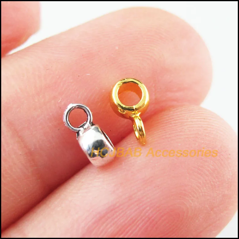 200 Stück Retro Tibetsilber Ton Gold Farbe Winzige Runde Perle Bail Charms Verbinder 4x7mm