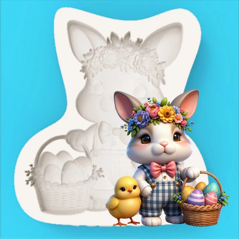 Heilungsthemen-Backformen: Karierte Overalls, Kranz, Hase, Osterei, Kükenförmige Silikonformen, Fondant-Schokoladen-Keks-Kuchen-Dekorations-DIY-Formen Image