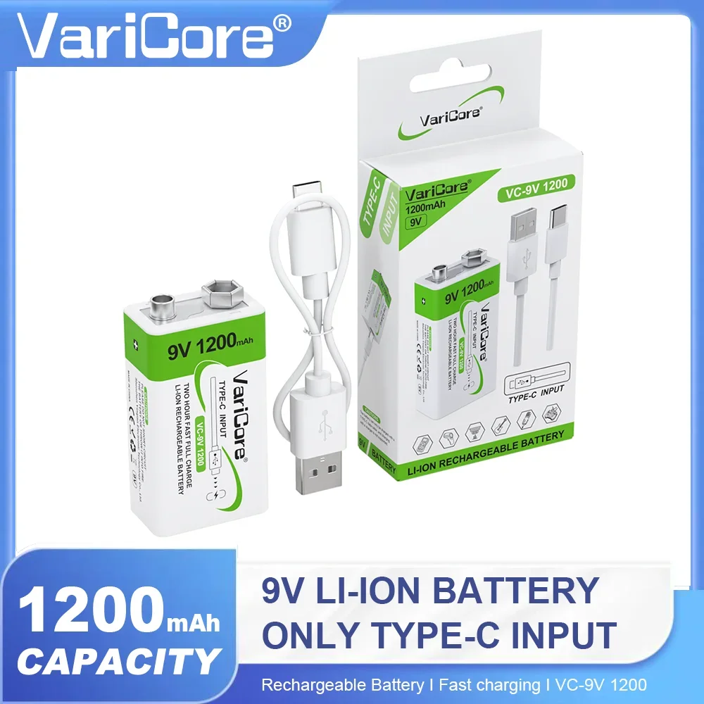 9V 1200mAh wiederaufladbare Lithiumbatterie 6F22 USB Typ-C für Multimeter Mikrofon Spielzeug Gitarre KTV Fernbedienung Image