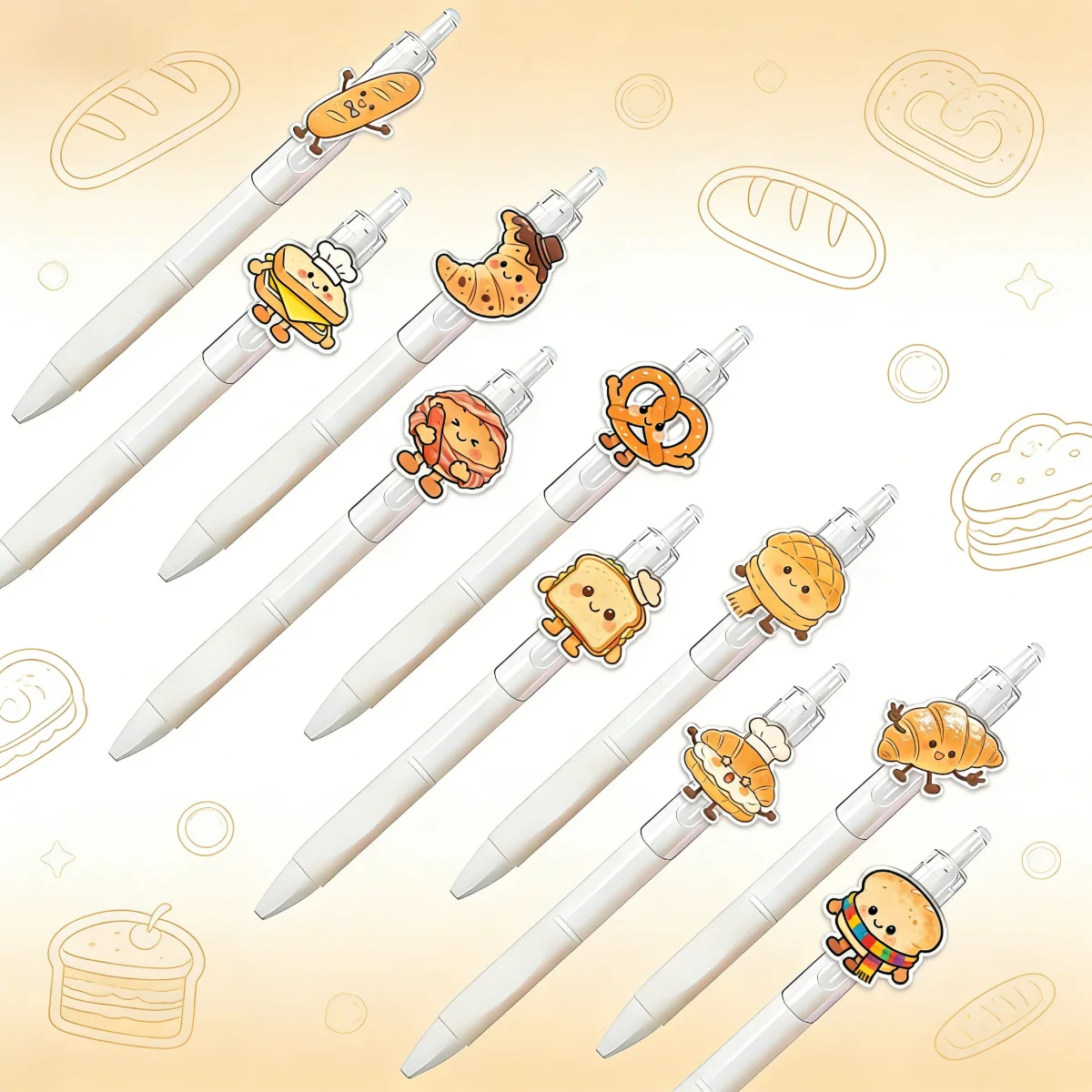 8 Stück Weiße Kreative Anthropomorphe Brotförmige Kugelschreiber, Brot-Koch-Serie, Perfekt für Partygeschenke & Gastgeschenke Image