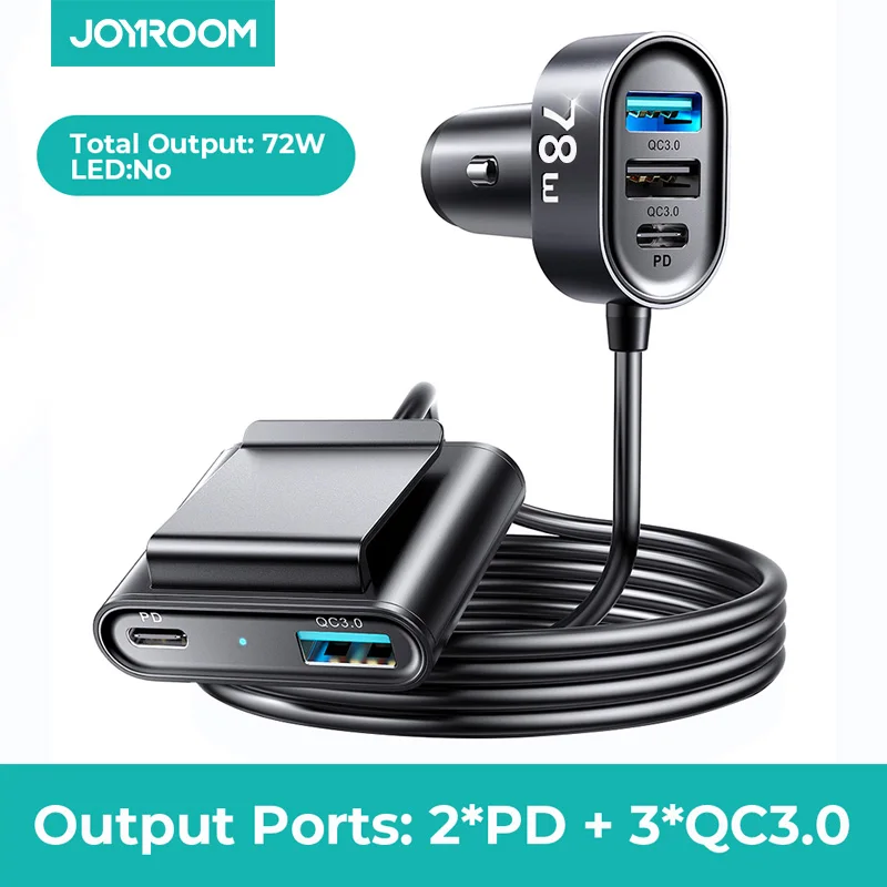 Joyroom 78w 5-ports auto ladegerät led usb c schnell ladegerät pd 3,0 qc 4,0 3,0 pps typ c auto ladegerät adapter für auto Image
