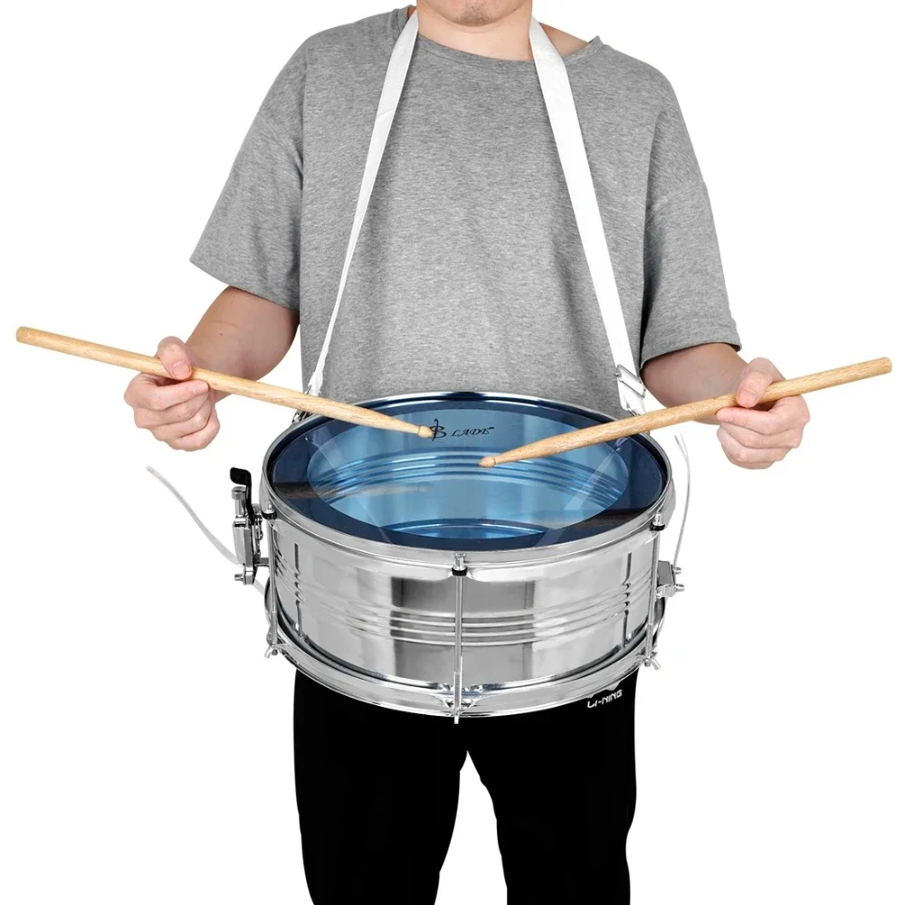 SLADE 14-Zoll-Snaredrum aus blauem Metall für Anfänger, langlebig und tragbar, Percussion-Musikinstrument, Übungs-Snaredrum-Set-Teile Image