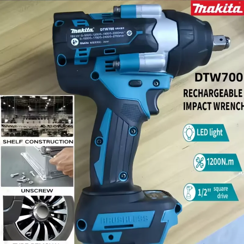 DTW700 Akku-Schlagschrauber von Makita, 18 V, bürstenloser Motor, 1200 Nm, elektrischer Schraubenschlüssel mit variabler Geschwindigkeit, hohe Effizienz, langlebig, automatischer Stopp Image