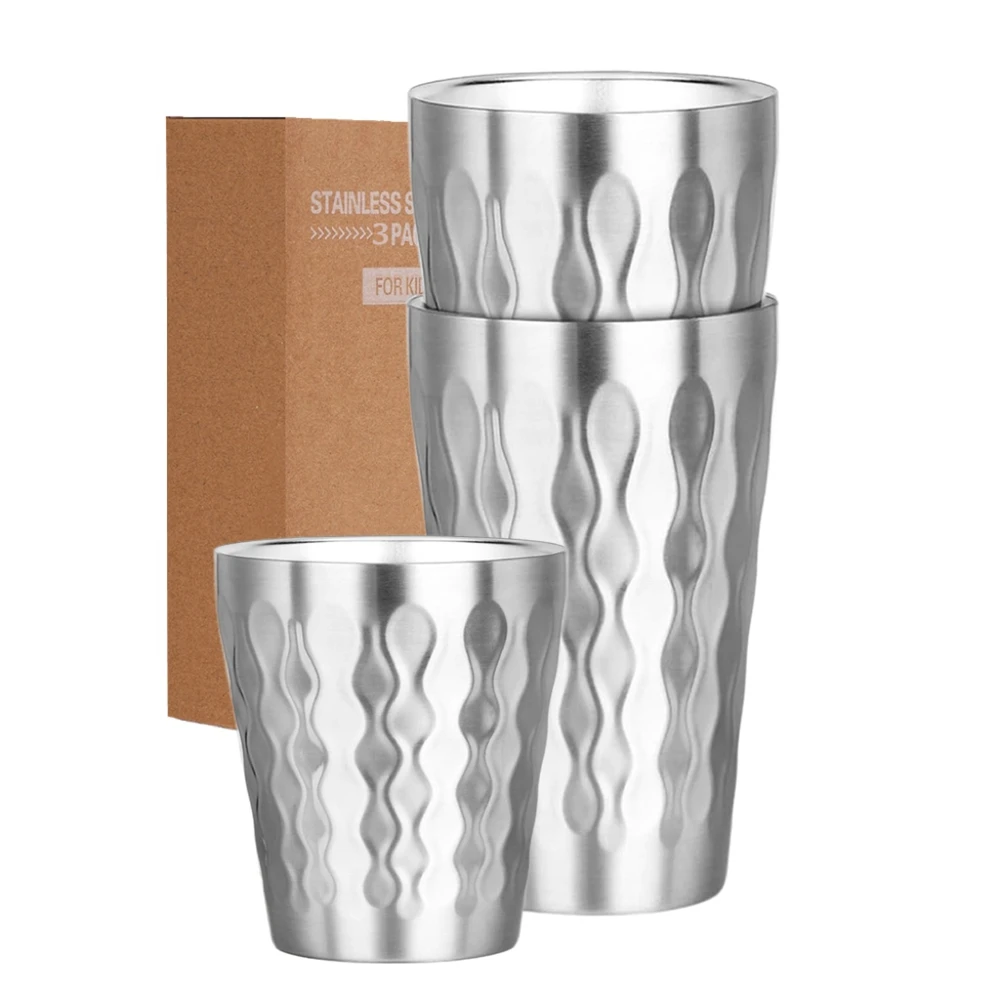 Edelstahlbecher, 450 ml, 300 ml, Kombi-Set, doppelwandiges, stapelbares, isoliertes Kaffeetassen-Glas aus Metall für Zuhause, Restaurant, Reisen Image