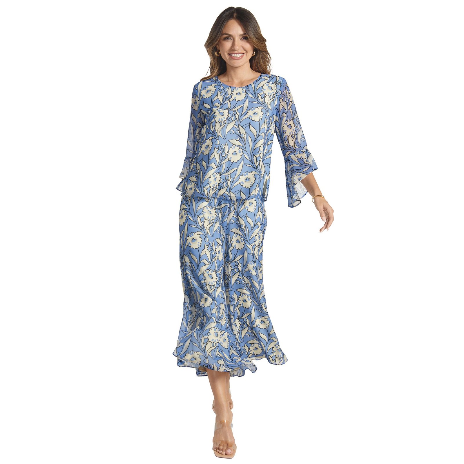 Masseys Light As Air Pant Set (Size XL) Clear Skies Floral, Polyester,Spandex