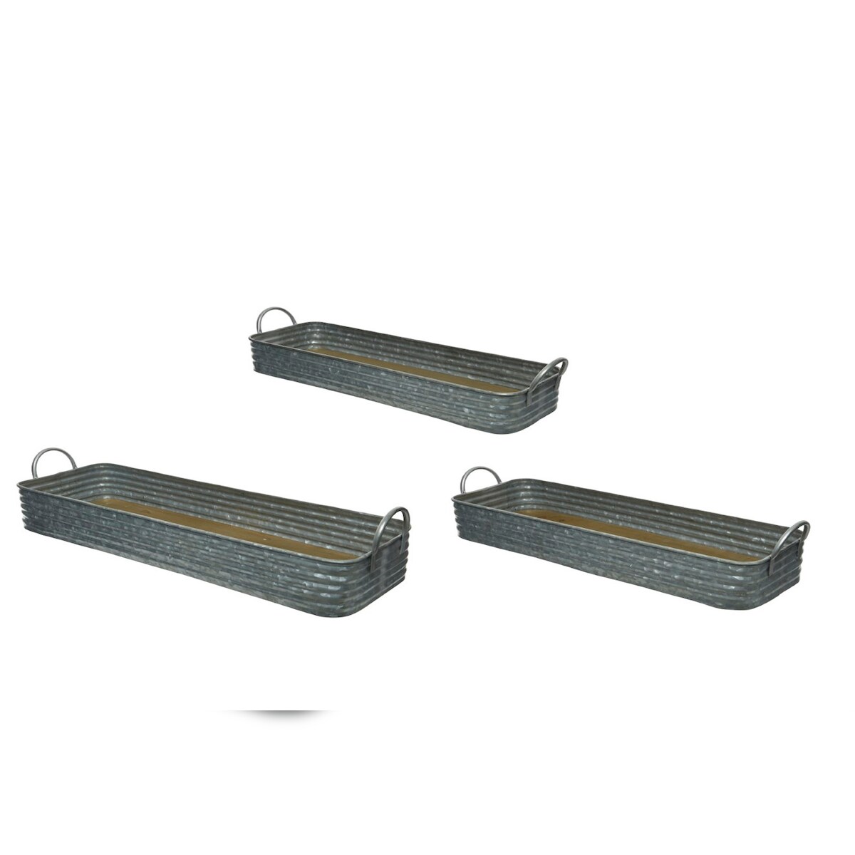 Kaemingk Dekotablett Zink Holzboden grau L.65 cm 3-teilig Image