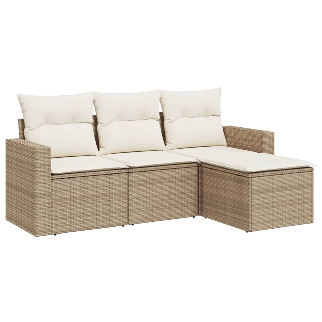 vidaXL 4-tlg. Garten-Sofagarnitur mit Kissen Beige Poly Rattan Image