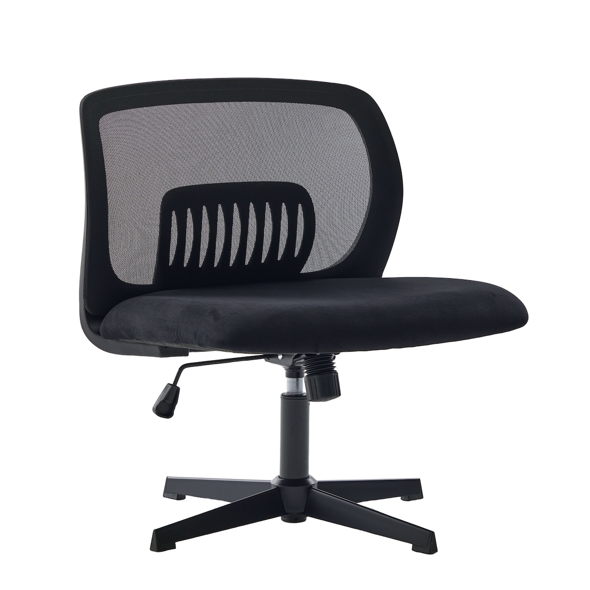 STILVORA Bürostuhl armlos Samt Schwarz 61x55x85 cm höhenverstellbar drehbar 360 Grad mit Wippfunktion breiter Sitz ergonomische Rückenlehne Image