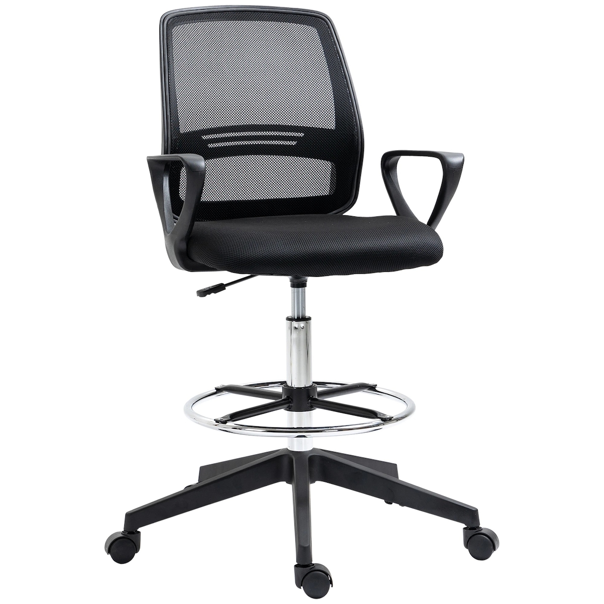 STILVORA Ergonomischer Stehstuhl Bürostuhl Drehstuhl 60x60x126 cm höhenverstellbar mit Fußstütze und Rollen, stützende Rückenlehne, Schwarz Image