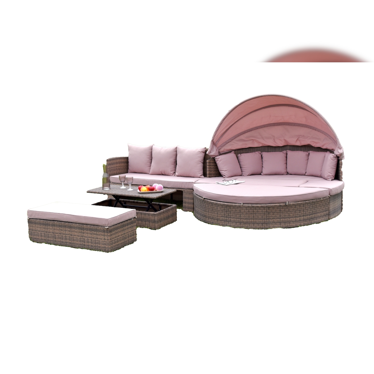 Merxx Riva Insel + Erweiterung, 1 Insel, 1 Bank mit Lehne, 1 Bank, 1 Tisch, Aluminium, Natur Image