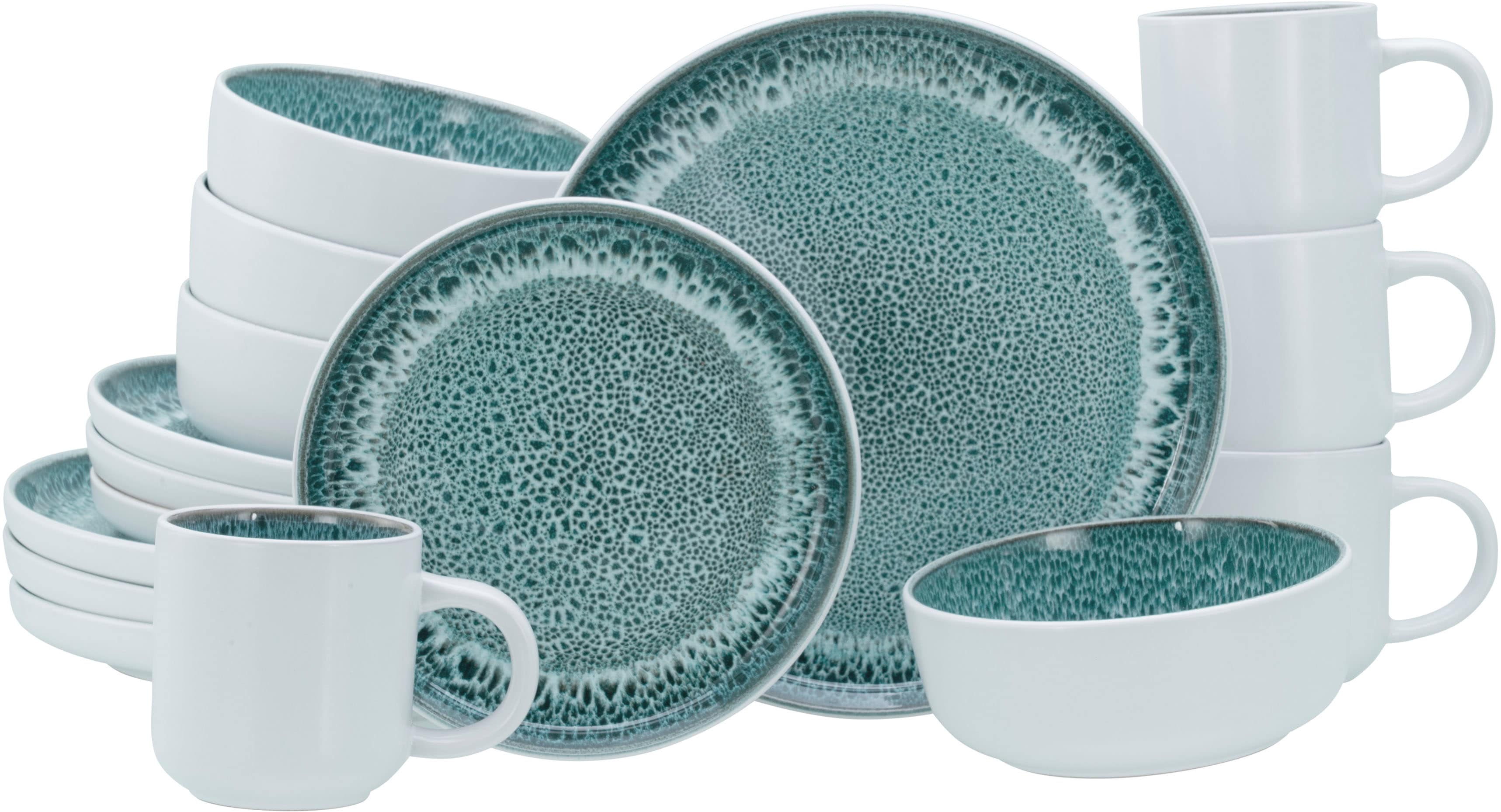 Kombiservice CREATABLE "Nordic Fjord, Service 16-tlg.", eisblau, 16, Steinzeug, Geschirr-Sets, Kombiservice, Reaktive Glasur, Einzigartiger Look