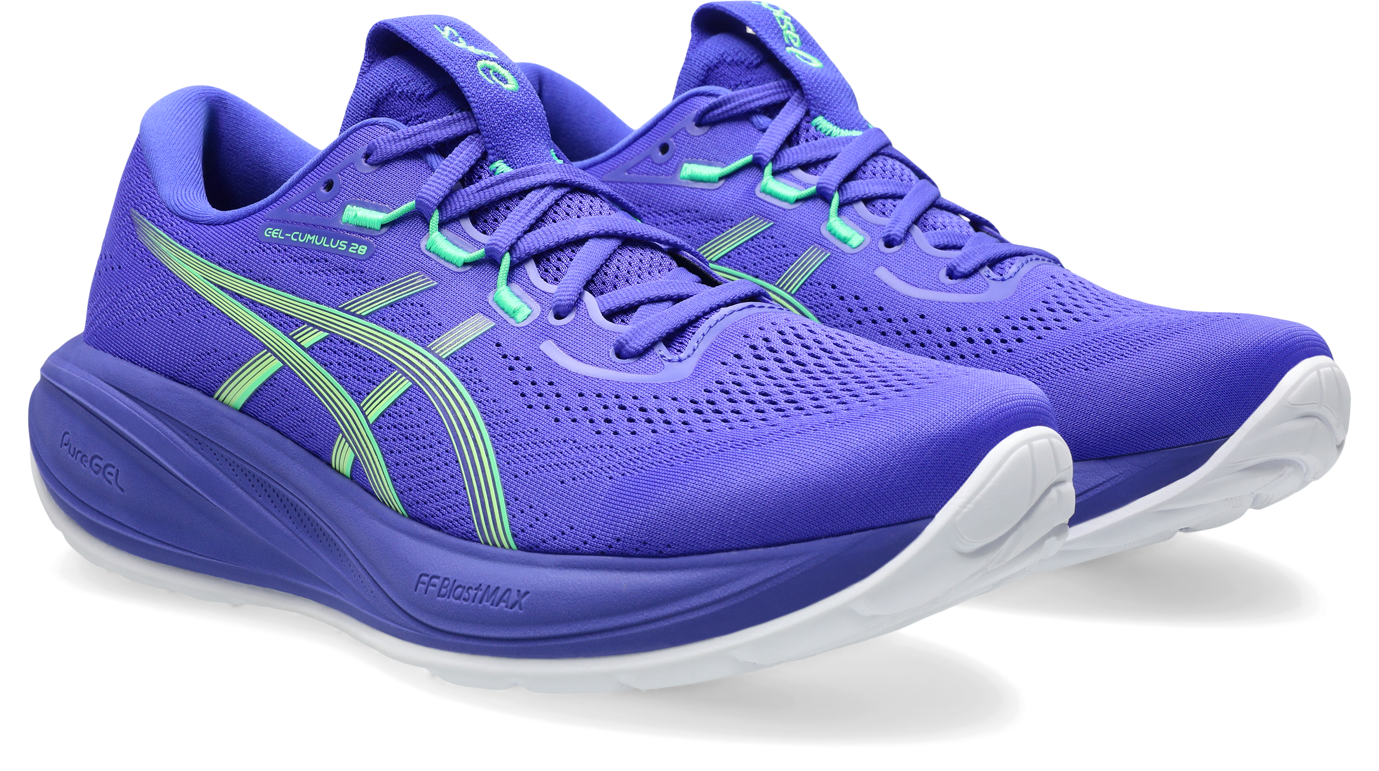 Laufschuh ASICS "GEL-CUMULUS 28", Herren, Gr. 47, cobalt burst, illuminate grün, Synthetik, Schuhe Laufschuh