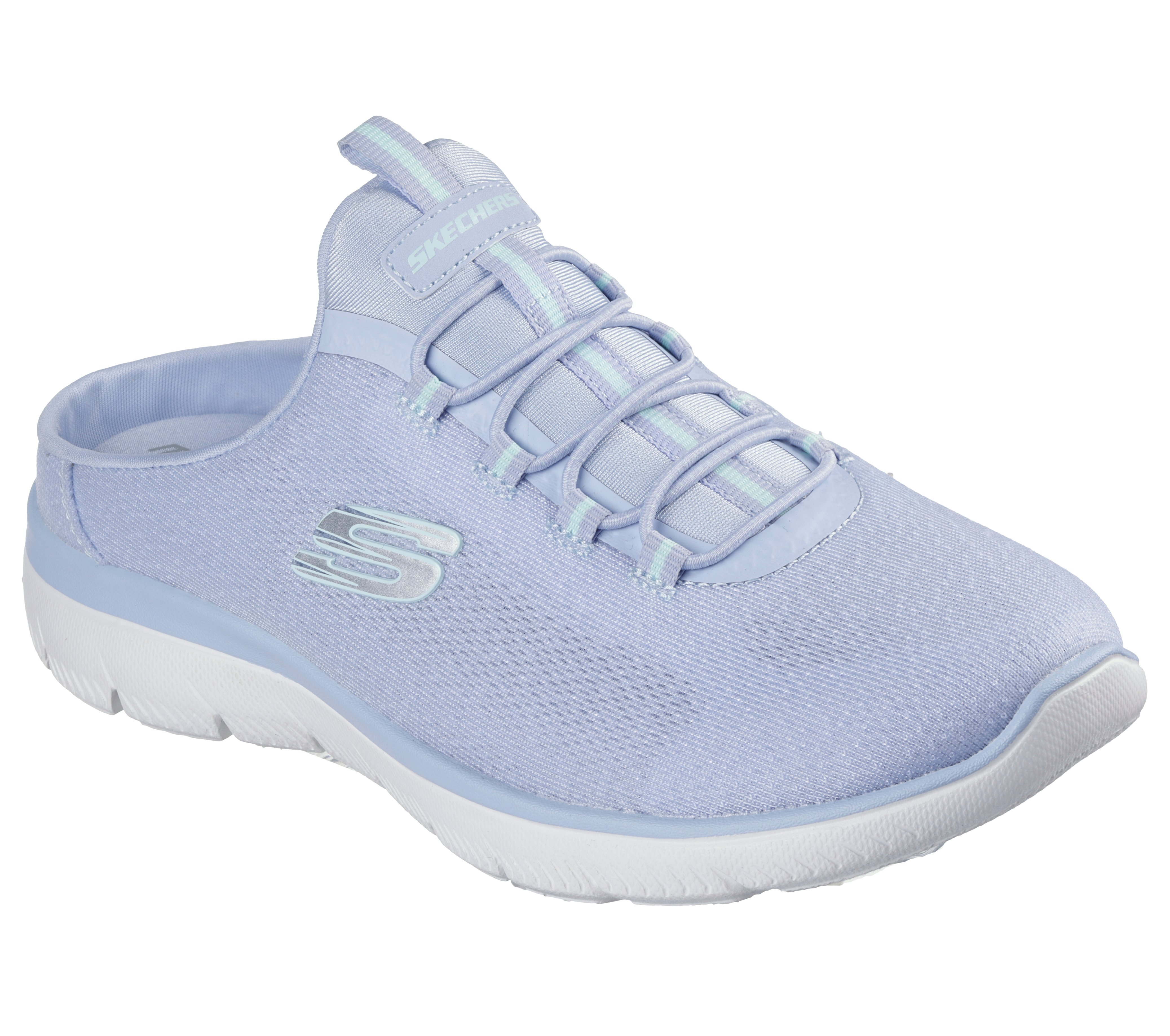 Sabot SKECHERS "SUMMITS-SIMPLY SWEET", Damen, Gr. 41, peri, hellblau, Textil, Schuhe Sabot, Freizeitschuh, Sommerschuh, Hausschuh mit weicher Innensohle