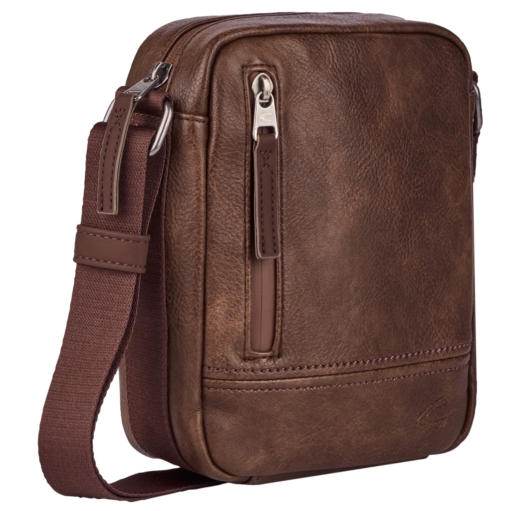 Umhängetasche CAMEL ACTIVE "Traces", Herren, Gr. B/H/T: 17cm x 21cm x 5,5cm, braun, Lederimitat, Taschen Umhängetasche, Herren, Schultertasche, funktional mit vielen Fächern