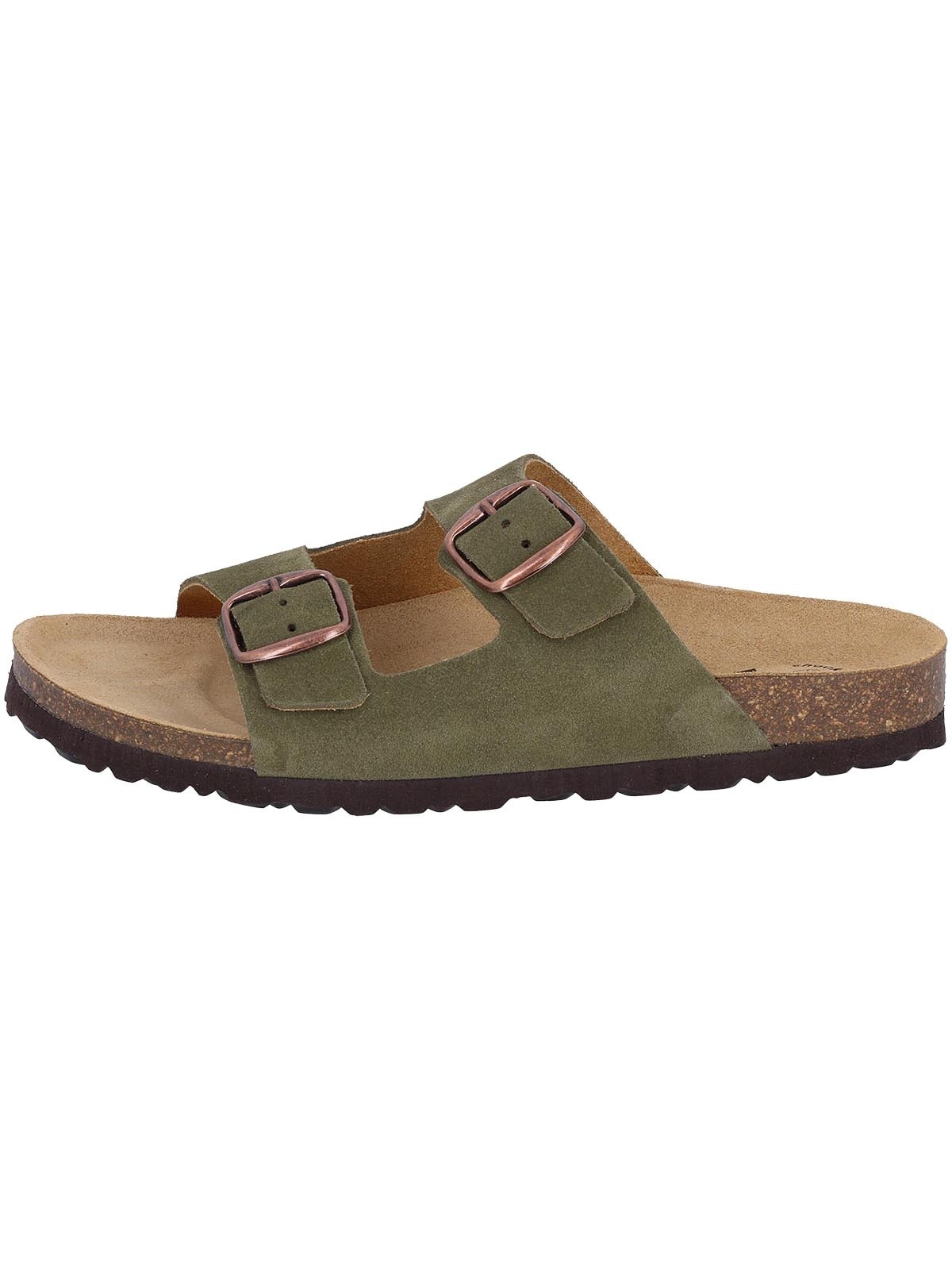 Pantolette LICO "Bioline Pantolette", Damen, Gr. 38, grün (oliv), Obermaterial: 50% Rindsleder Leather cow. 50% Lammleder LEL., Schuhe Pantolette