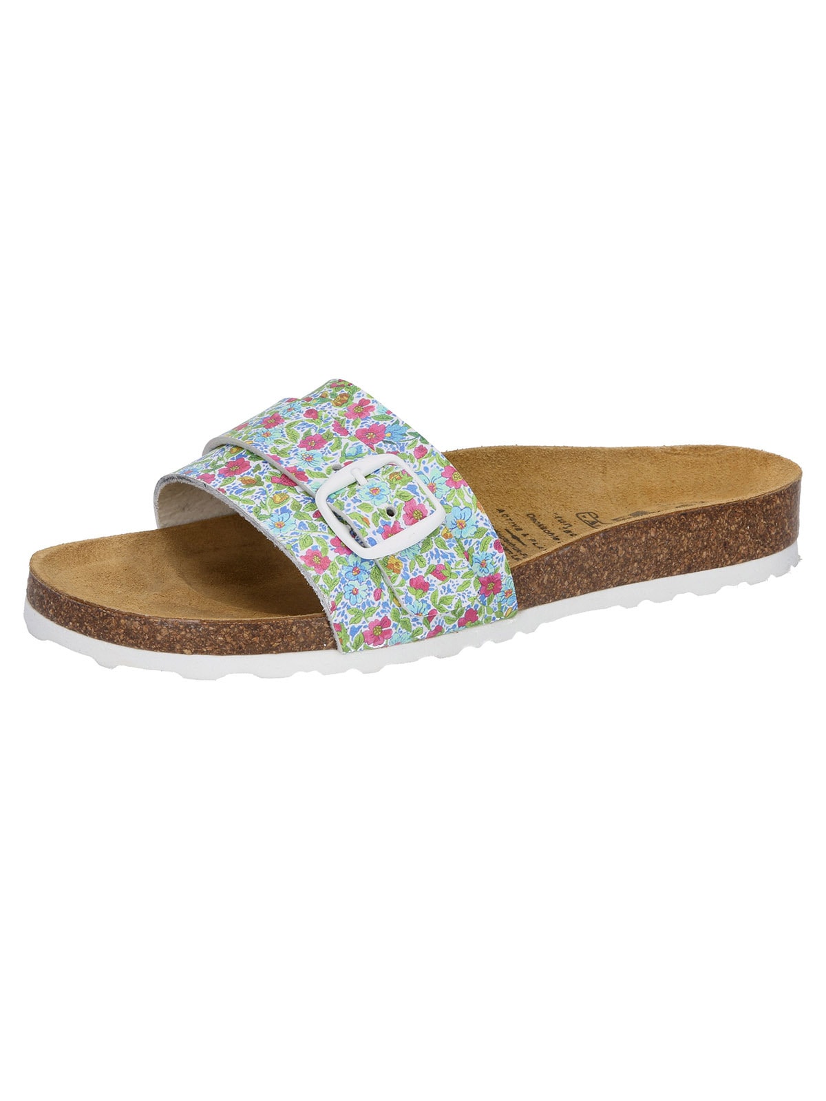 Pantolette LICO "Bioline Pantolette", Damen, Gr. 40, weiß (weiß, bunt, kombi), Obermaterial: 50% Rindsleder Leather cow. 50% Lammleder LEL., Schuhe Pantolette