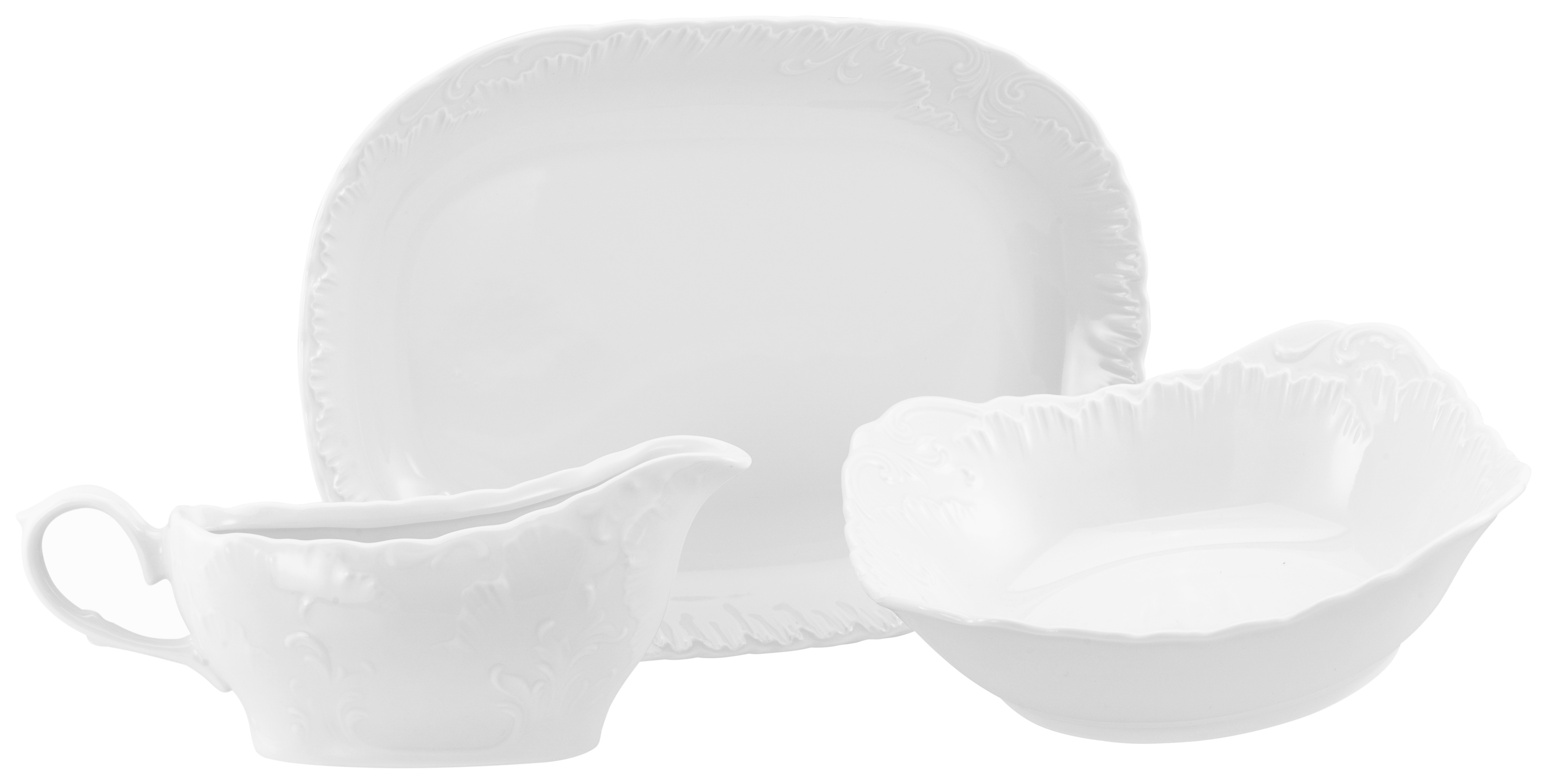 Servier-Set CREATABLE "Rokoko, Servierset 3-tlg.", weiß, B:27,5cm H:20cm L:39cm, Porzellan, Servierplatten, Edles Servierset, Formschön elegant