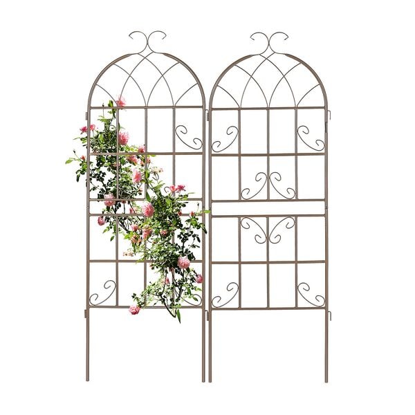 relaxdays 2er-Set Rankgitter Metall 150 cm braun silber Image