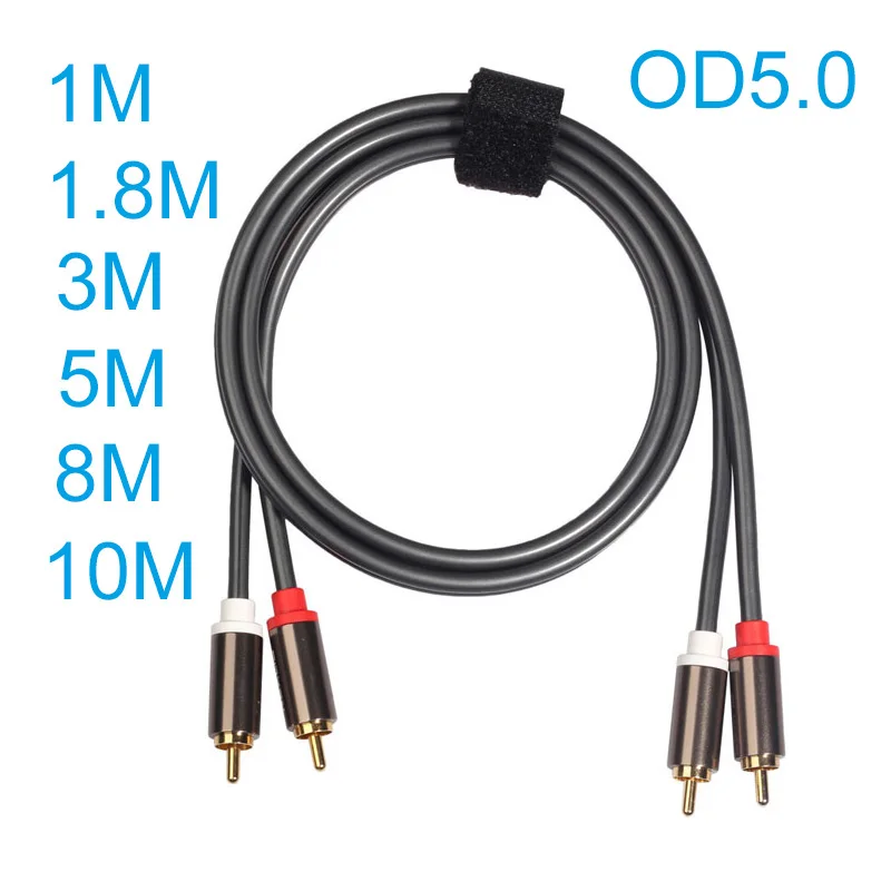 Cavo audio RCA da 1 m/1,8 m/3 m/5 m/10 m/3 piedi Cavo audio stereo da 2 RCA a 2 RCA placcato oro 24K con ossigeno schermato libero da maschio a maschio