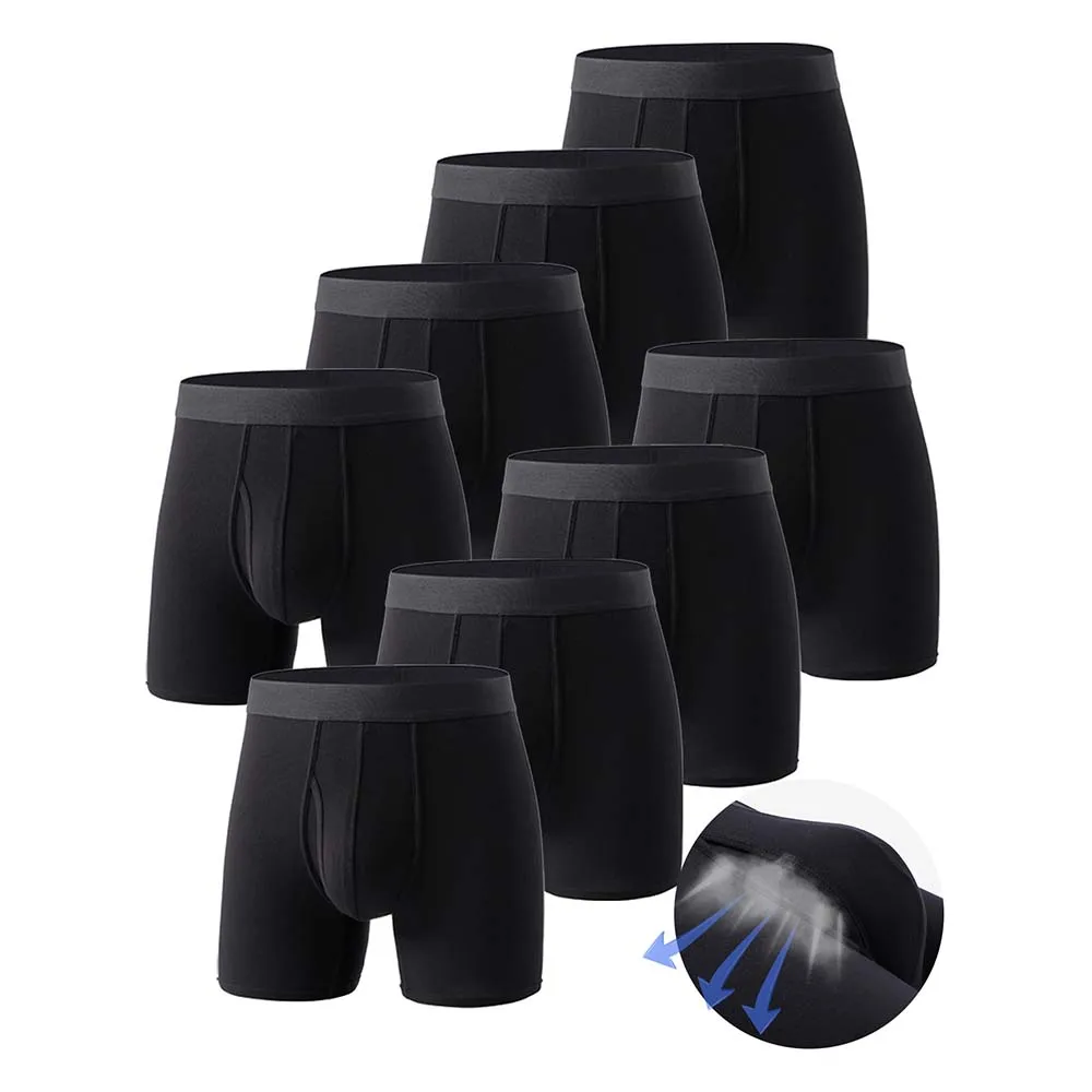 Boxers longs noirs pour homme, sous-vêtements respirants pour hommes, coupe 3D, design poche en U, vêtements pour hommes, sous-vêtements grande taille pour hommes, 8 pièces