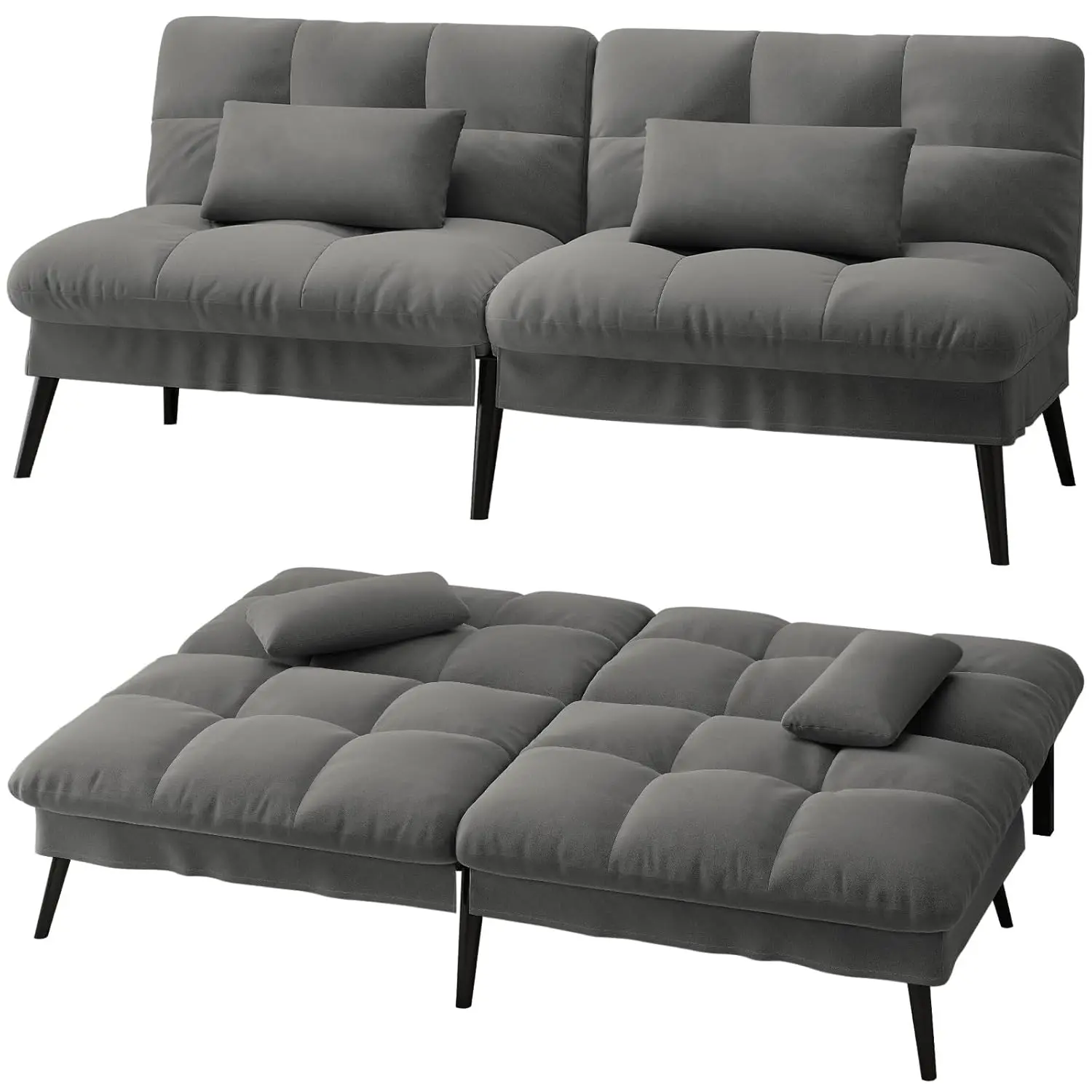 3-Sitzer-Schlafsofa, umwandelbare Schlafcouch, 5-fach verstellbar, Stoff grau, für Wohnzimmer, Zuhause, individuell