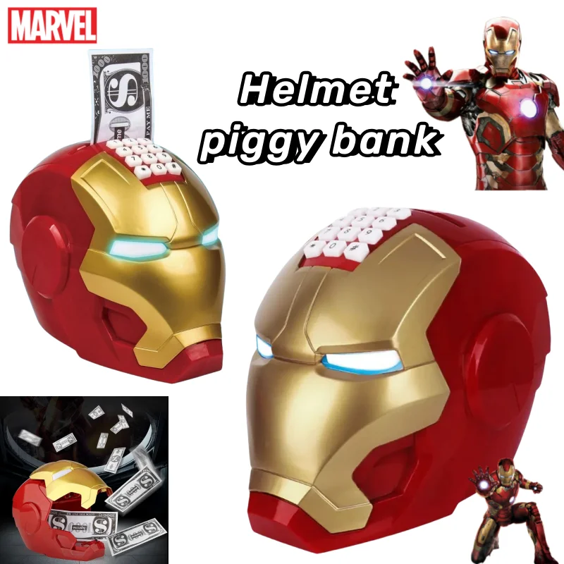 Neue Marvel The Avengers Iron Man Filmperipheriegeräte Kreative Persönlichkeit Helmform Ton und Licht Sparschwein Weihnachtsgeschenke Image