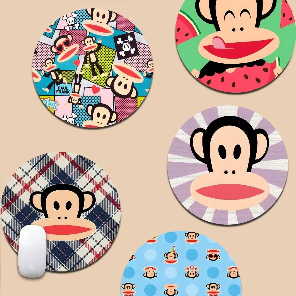 Anime P-Paul F-Frank Big Mouth Monkey Rundes Mini-Mauspad, rutschfeste Matte, Schreibtischunterlage, 22 x 22 cm, Spiel-Computer-Matte, Gaming-Tastatur