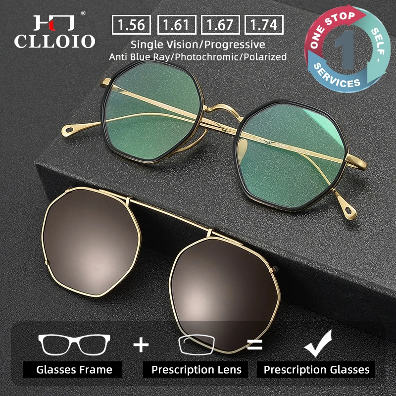 CLLOIO Modische 2-in-1 handgefertigte Sonnenbrille, abnehmbare, UV-beständige Polarisationsbrille, verschreibungspflichtige, individuelle progressive Brille Image
