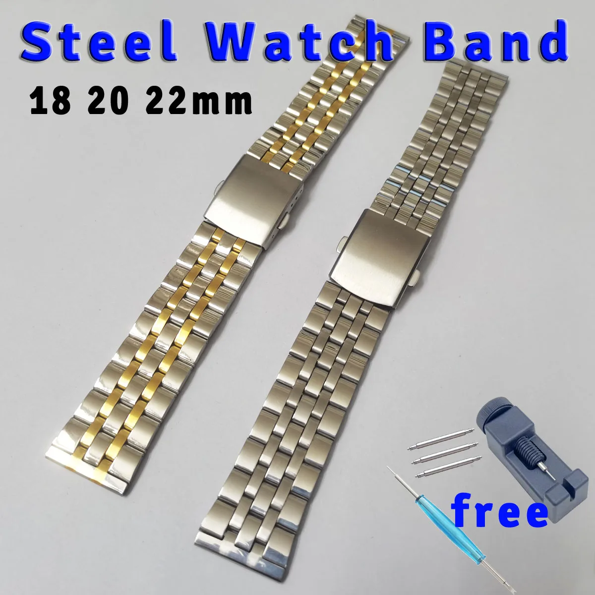 Metall 5 Perlen Licht Edelstahl Ersatz Uhrenarmband 18mm 20mm 22mm Uhrenarmband Handgelenk Armband Gürtel Image