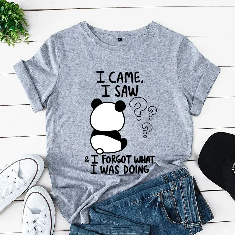 Frauen T-shirt Panda Schöne Trend Mode Hemd Panda ICH Kam ICH Sah Cartoon Weibliche Grafik Ärmeln Harajuku Streetwear Tops Tees Image