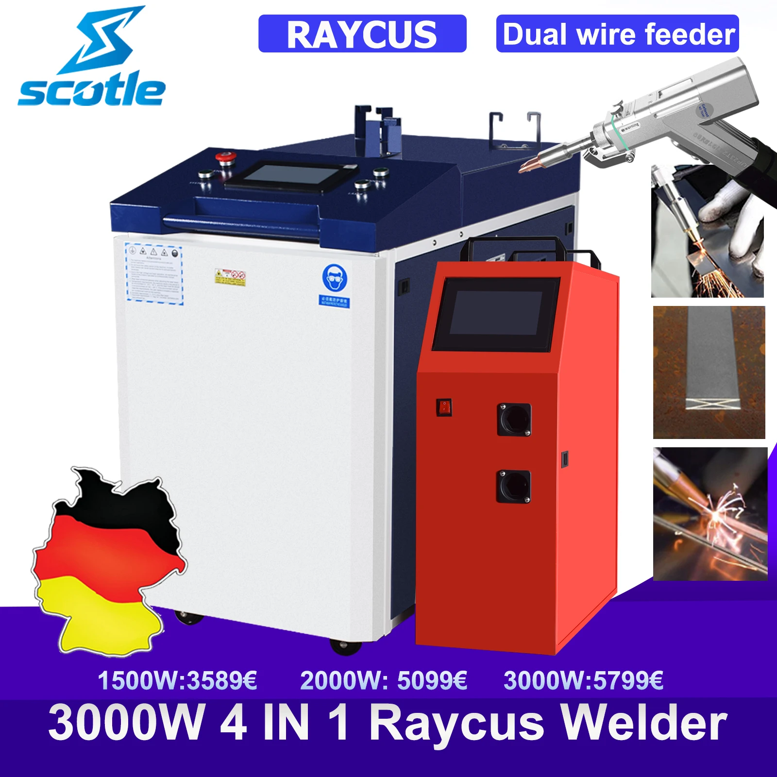 Raycus 3000W Laserschweißmaschine 4-in-1 Laserschweißgerät Faserlaser-Reinigung 1500W 2000W 3000W für Metallreinigung, Schneiden und Schweißen Image