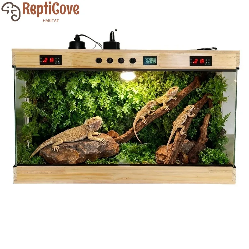 Premium-Vollglas-Terrarium aus Massivholz mit Isolierung und Heizung, geeignet für Bartagamen, Hornfrösche, Schlangen, Schildkröten Image
