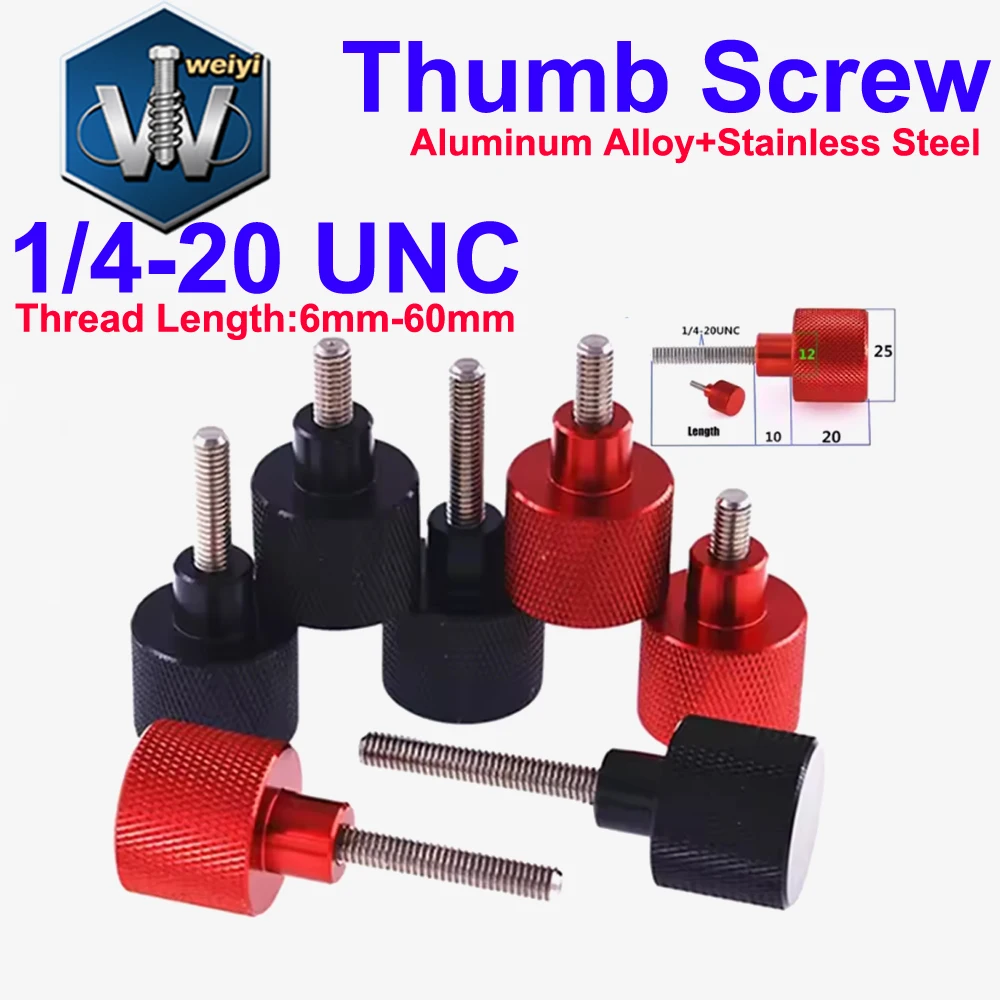 Weiyi Rändelschrauben UNC 1/4-20*6mm~60mm Aluminium-Griffknopf + Edelstahlgewinde für PC-Kamerastativ Image