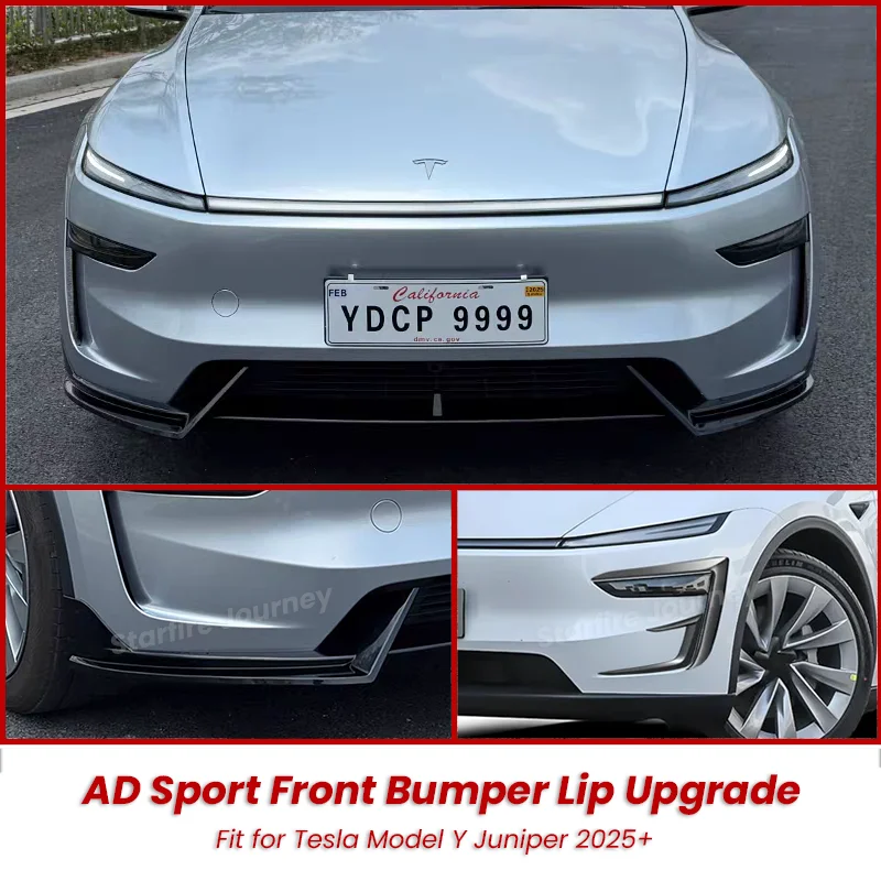 AD Front Lip Spoiler Für 2025 + Tesla Modell Y Juniper Stoßstange Lip Front Schutz Trim ABS Schwarz Carbon CD Body kit auto Zubehör Image