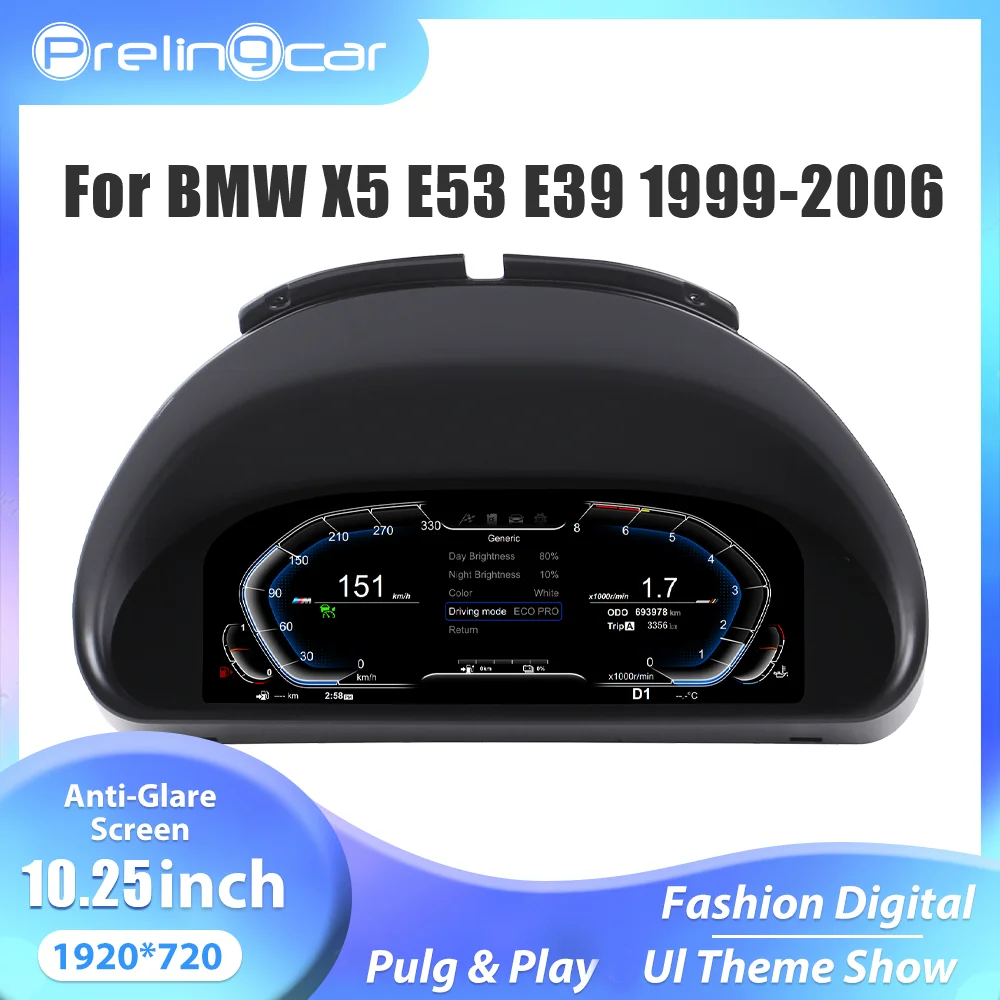 10,25'' LCD Digitales Armaturenbrett für BMW X5 E53 E38 E39 Baujahre 1999-2006 mit Navigationspanel, Tachometer, virtuellem Cockpit Image