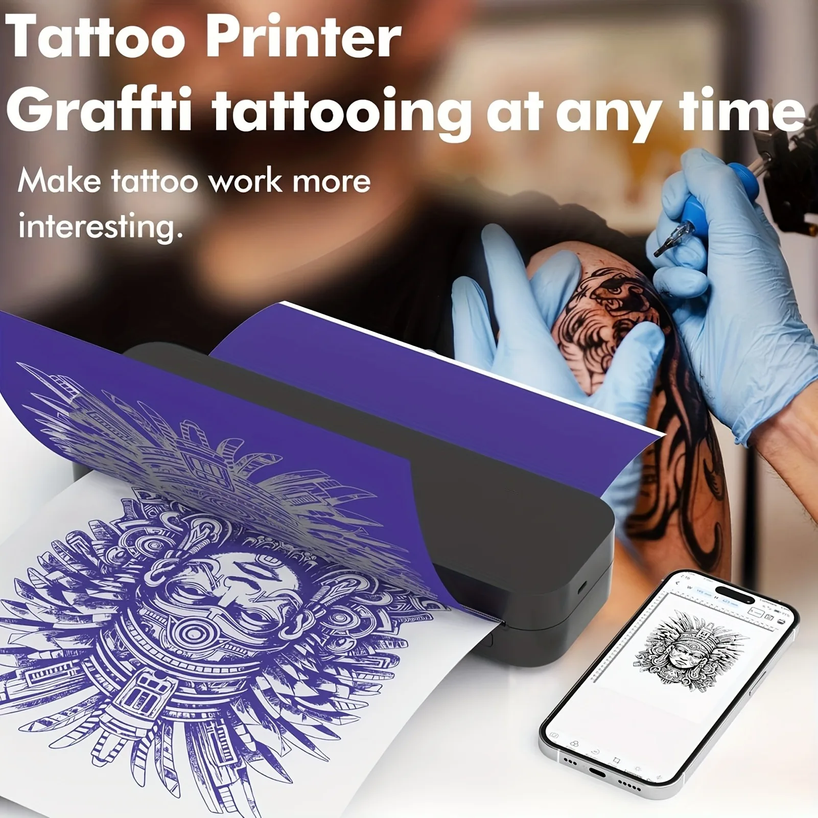 Marklife Bluetooth-Thermodrucker M08F D210, kabelloser, tintenloser Tattoo-HD-Drucker, kompatibel mit iPhone, Android, Mac, Fenster Image