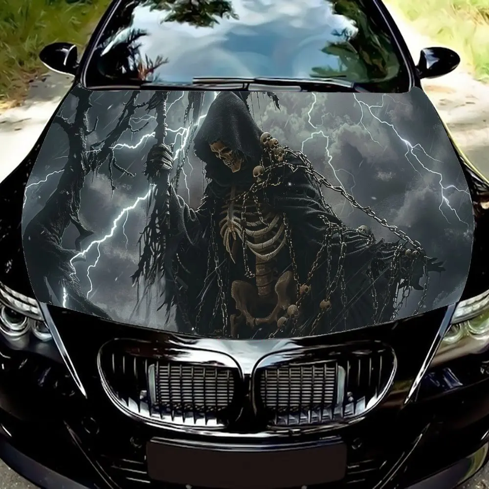 Furious Thunder Skull PVC Auto Vinyl Wraps, selbstklebende wasserdichte Autohaube Aufkleber Aufkleber, Auto Dekoration Schutz Aufkleber f Image