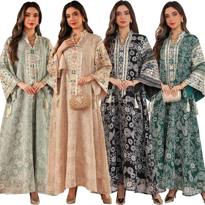 Eid Damenkleid Bestickte Abaya Party Vestidos Largos Muslim 2026 Ramadan Jalabiya Marokko Kaftan Dubai Islam Arabisches Langes Gewand Image