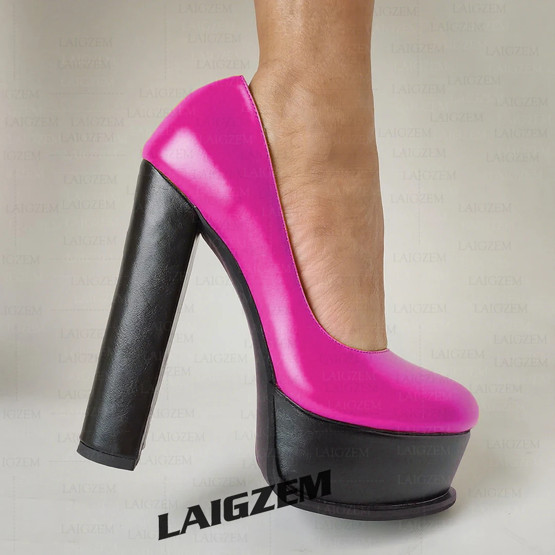 ZHIMA Damen-Pumps, runde Zehen, klobige dicke High-Heels-Sandalen, Slip-on-Plattform, handgefertigte Damenschuhe, große Größe 38, 47, 52, Image