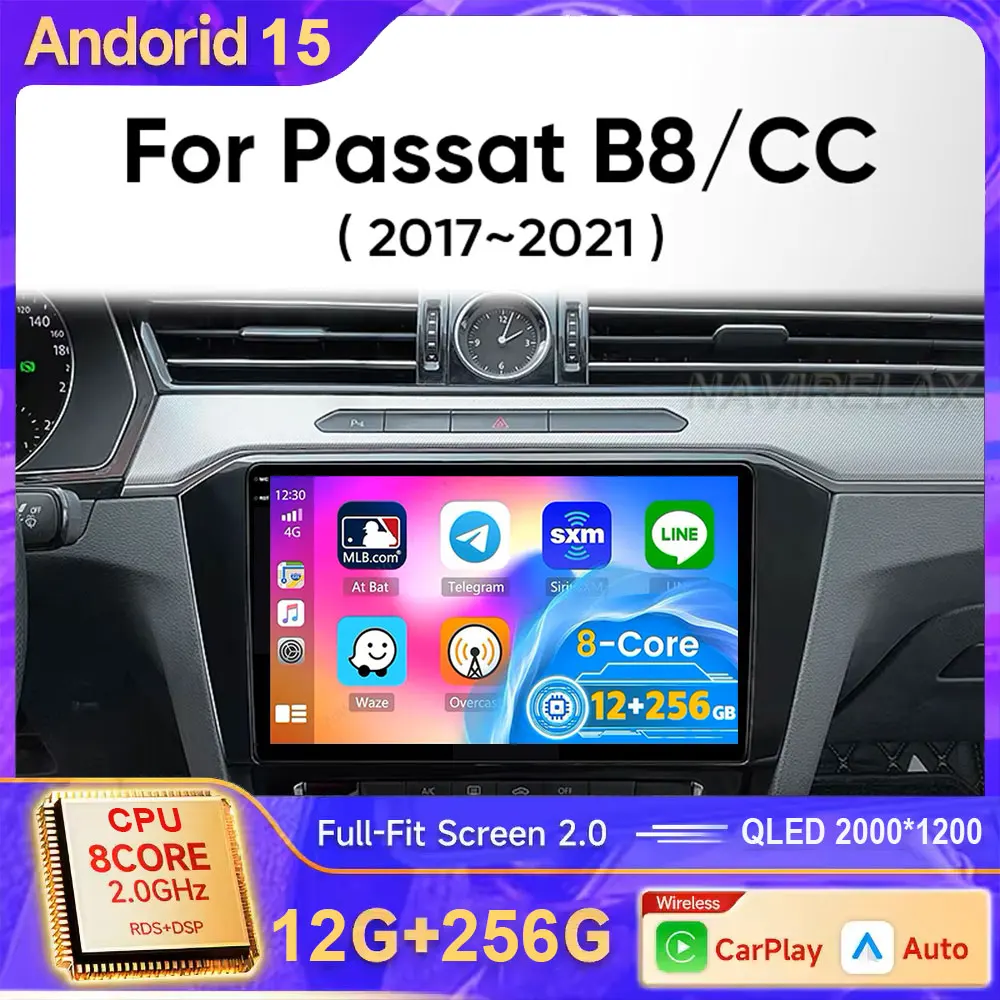 Für Volkswagen VW Magotan Passat B8 2015 2016 2017 2018 2019 2020 2021 Android 15 Carplay Auto Radio GPS Player multimedia Stereo Image