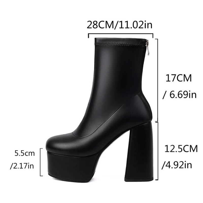 ASILETO 12,5 cm Absatz 5,5 cm Plattform Motorradstiefel Midcalf Herbst Winter Mode Anti-Rutsch-Schuhe Große Größe 47 48 US17