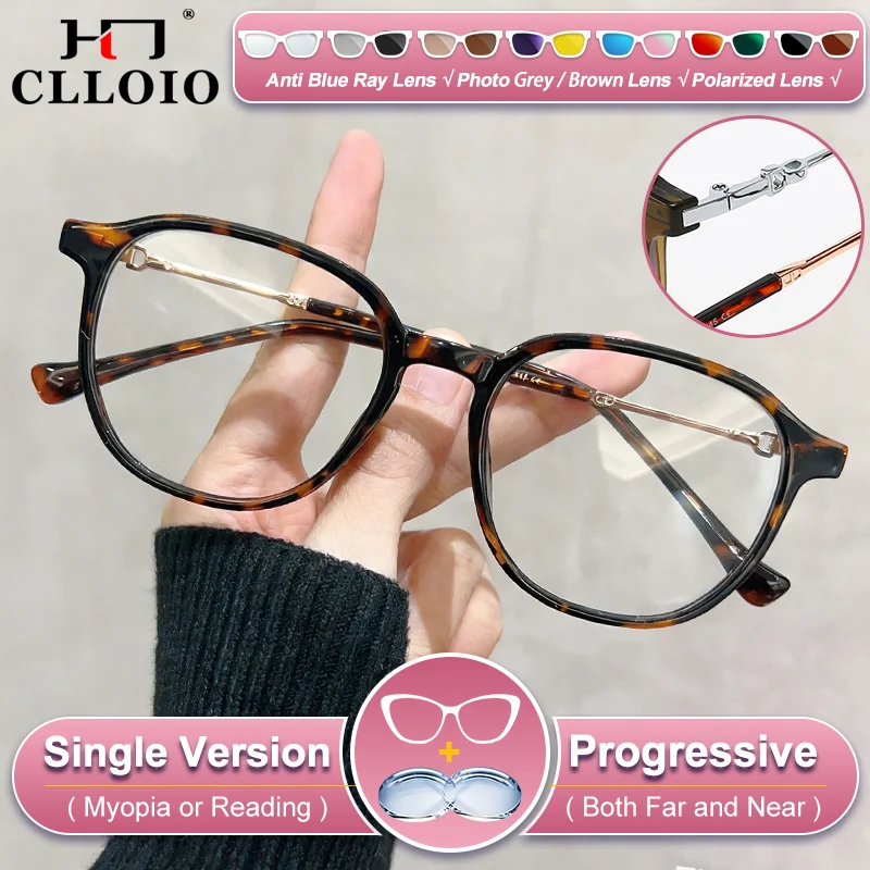 CLLOIO Einfache Retro-Brille für Damen mit rundem Cat-Eye-Rahmen, Myopie-Hyperopie-Brille, Blaulichtfilter, multifokale Lesebrille mit Sehstärke Image