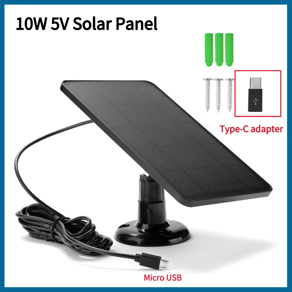 10W 5V Solarpanel 2in1 Micro USB + Typ-C Solarmodule Outdoor Solarzellen Ladegerät für Überwachungskamera/kleines Heimbeleuchtungssystem Image